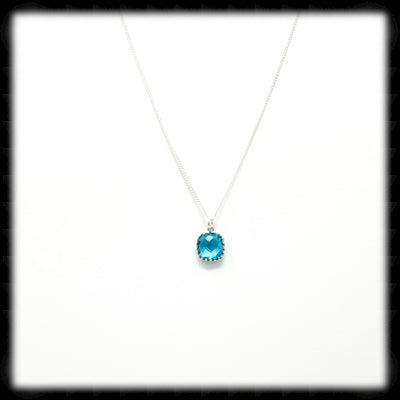 #AAAFTR94N-Petite Filigree Square Framed Drop Necklace-Aqua Silver