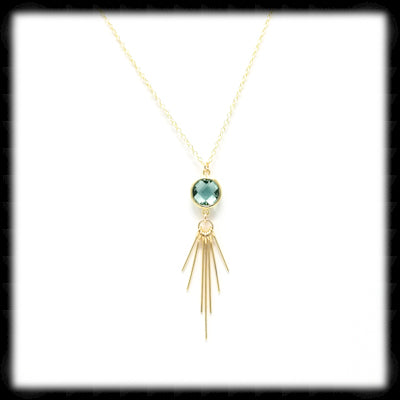 #MCFR15NG- Framed Glass Fringe Necklace- Erinite Gold