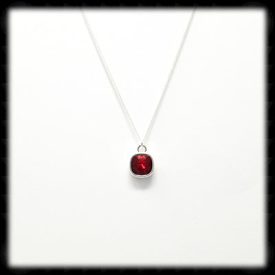 #CDBSN1M- Mini Cushion Cut Birthstone Necklace- January Silver