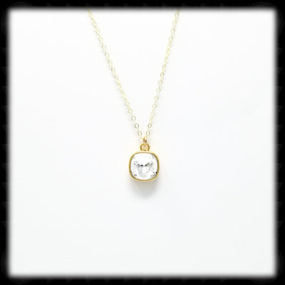 #CDBSN13G- Petite Cushion Cut Birthstone Necklace- April Gold