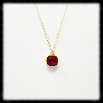 #CDBSN1G- Petite Cushion Cut Birthstone Necklace- January Gold