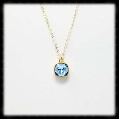 #CDBSN12G- Petite Cushion Cut Birthstone Necklace- March Gold