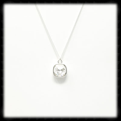 #CDBSN13- Petite Cushion Cut Birthstone Necklace- April Silver