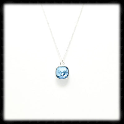 #CDBSN12- Petite Cushion Cut Birthstone Necklace- March Silver