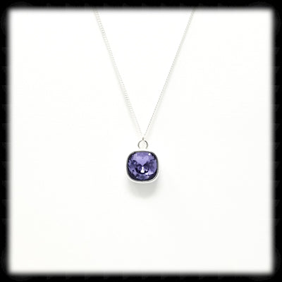 #CDBSN11- Petite Cushion Cut Birthstone Necklace- February Silver