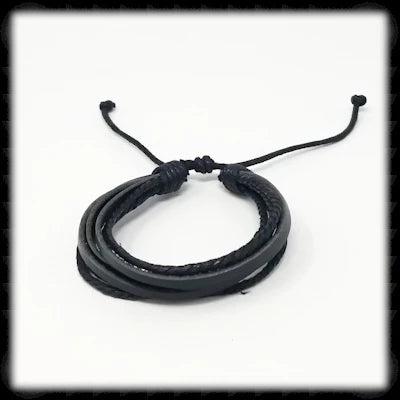 #LB1- Adjustable Multi Strand Leather Bracelet- Black