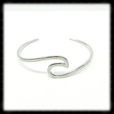 #A08WB- Sterling Wave Cuff Bracelet- White Opal